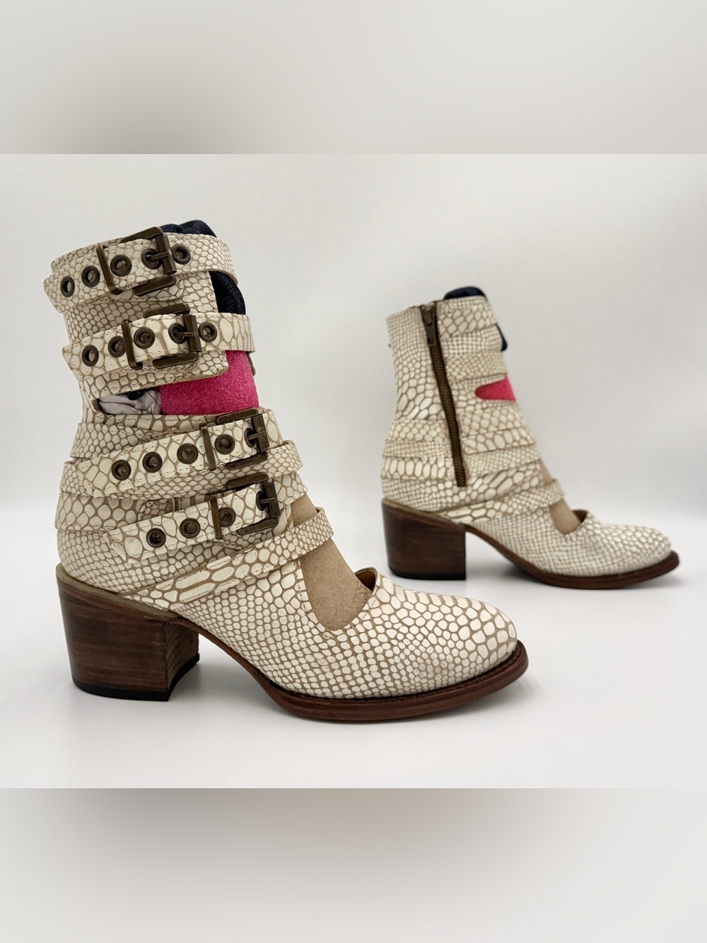 FREEBIRD By Steven CLOVER | Rare OG White Snake Maryjane Heeled Booties - Sz 8 - Picture 3 of 11